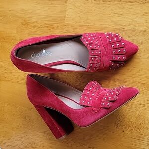 Charles By Charles David Red Studded Suede Heels Pointed Toe Sz 6.5